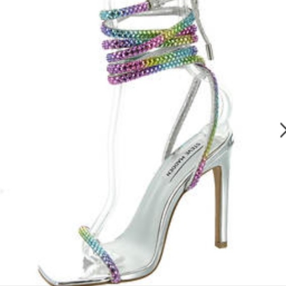 Steve Madden Uplift Rainbow Rhinestone highlace up Silver Heel New SZ 9, 9.5M - Picture 2 of 13
